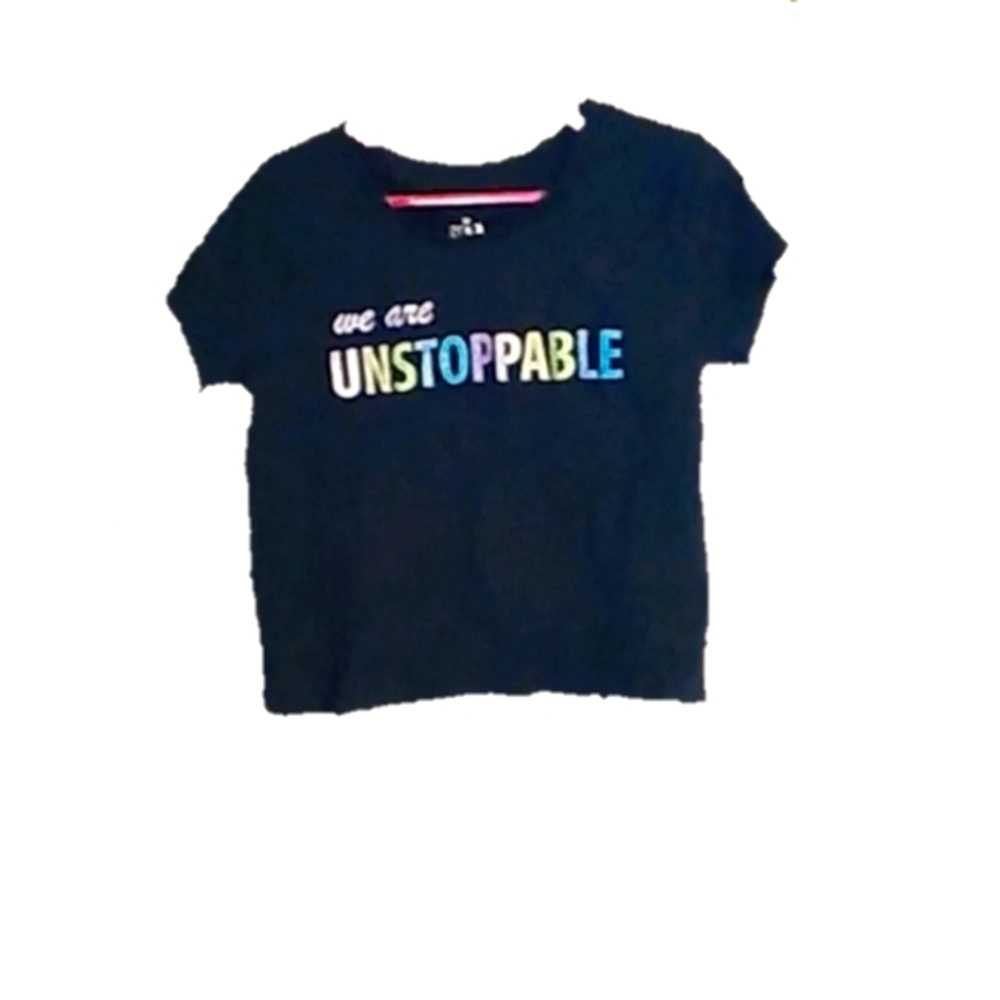 Black T-Shirt, with Rainbow Writing On Front